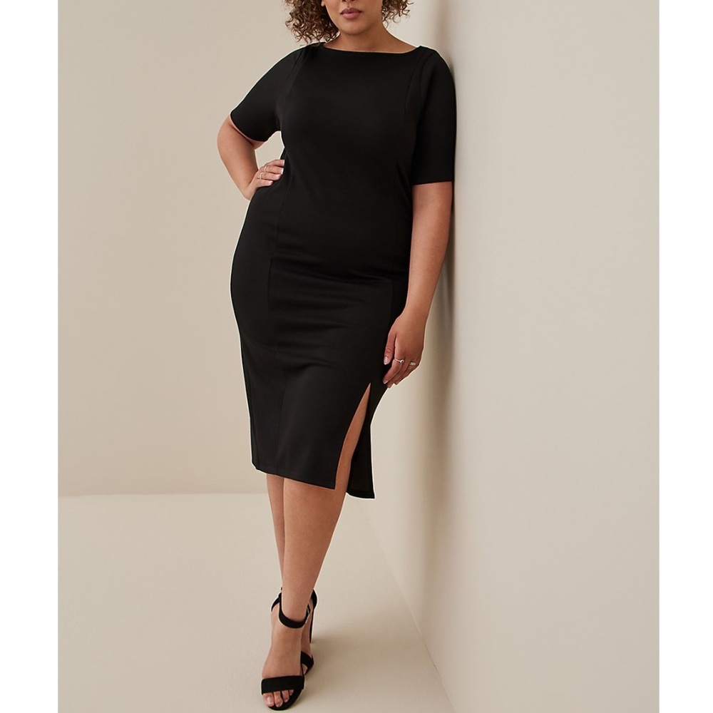 NWT Torrid 4 Black Midi Bodycon Dress; Plus Size Women's 4X, 26 26W Studio Cupro